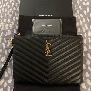 Black quilted Saint Laurent zip wristlet